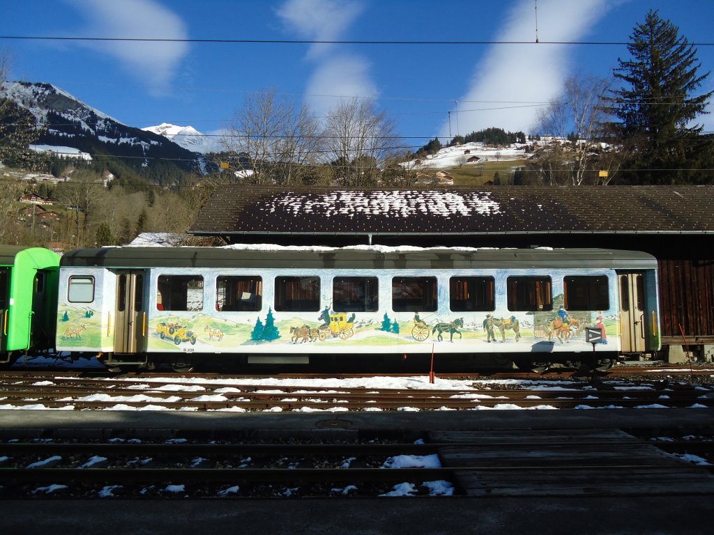 (137'176) - MOB-Personenwagen - Nr. B 208 - am 11. Dezember 2011 im Bahnhof Lenk