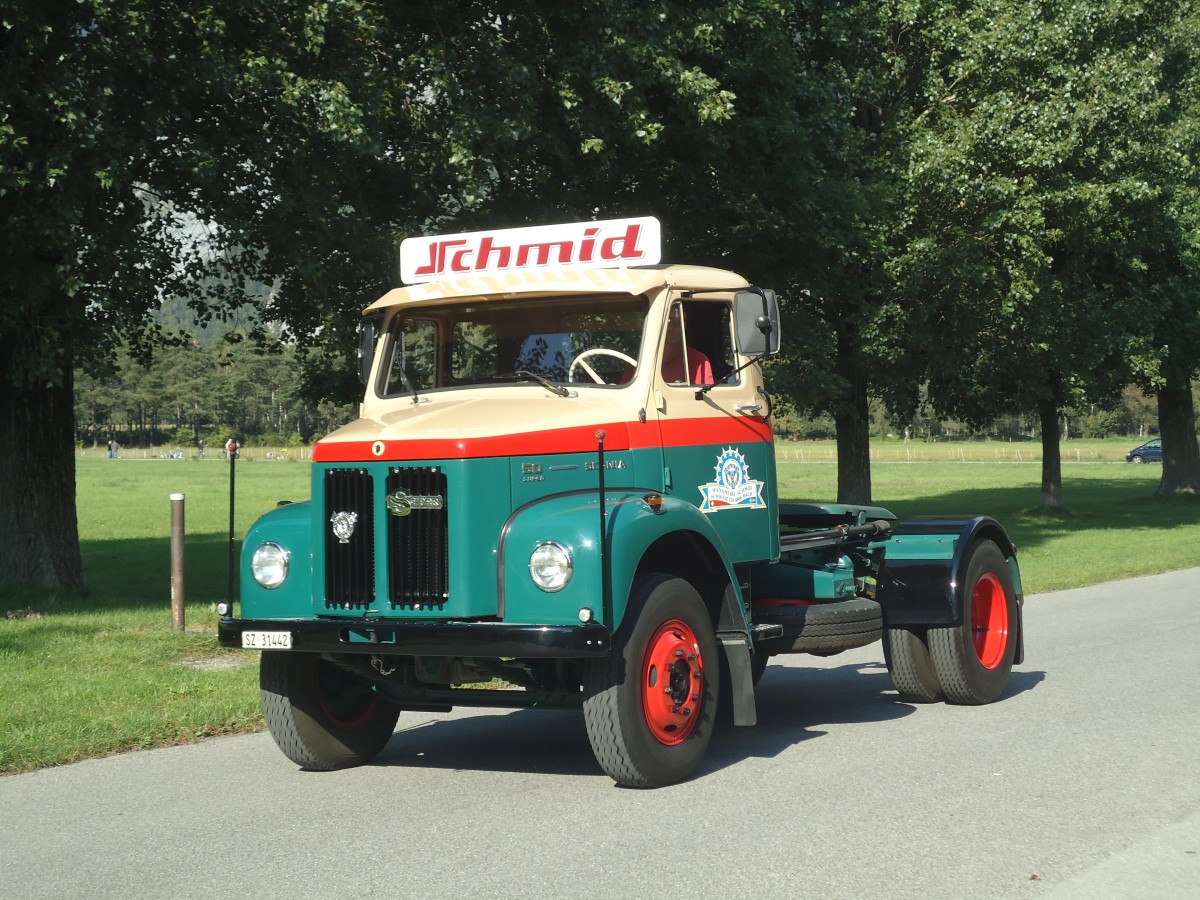 (141'693) - Schmid, Bch - SZ 31'442 - Scania am 15. September 2012 in Chur, Waffenplatz