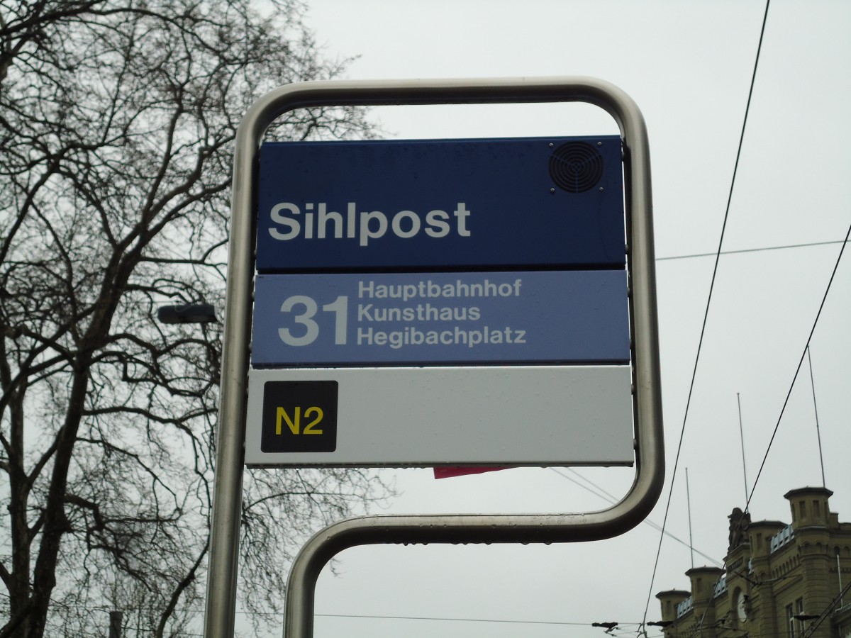 (143'718) - VBZ-Haltestelle - Zrich, Sihlpost - am 21. April 2013