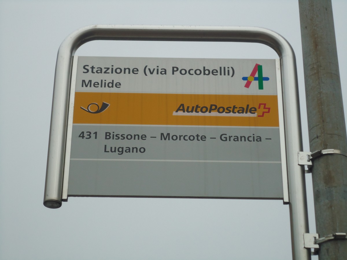 (147'764) - PostAuto-Haltestelle - Melide, Stazione (via Pocobelli) - am 6. November 2013