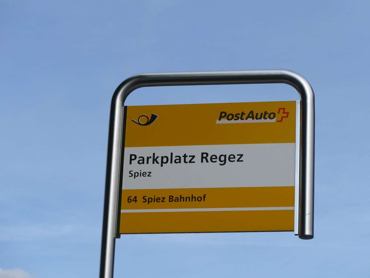 (154'435) - PostAuto-Haltestelle - Spiez, Parkplatz Regez - am 24. August 2014