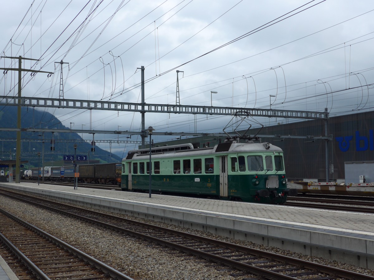(154'725) - BN-Triebwagen - Nr. 761 - am 31. August 2014 im Bahnhof Frutigen