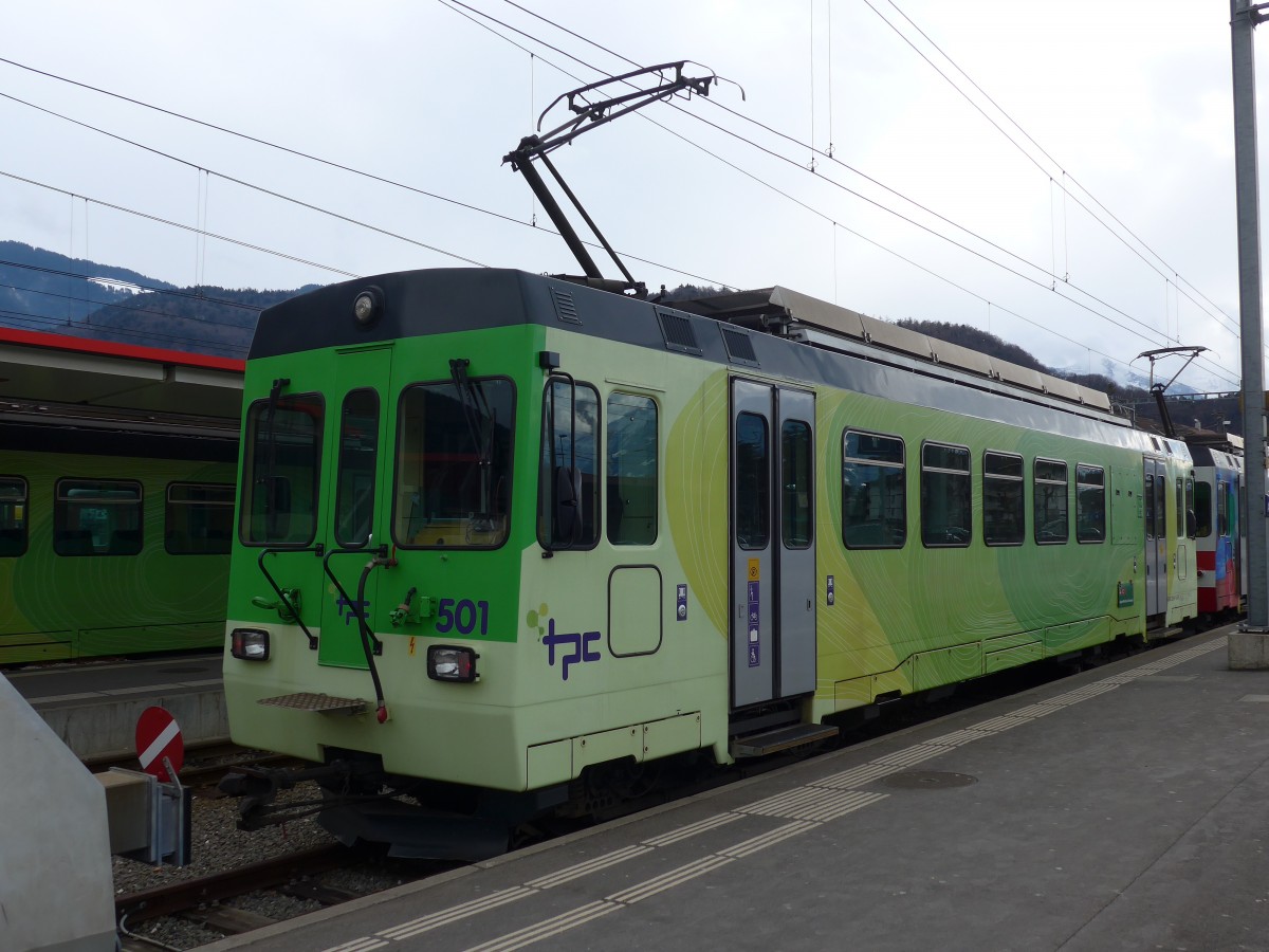 (158'772) - TPC Triebwagen - Nr. 501 - am 15. Februar 2015 im Bahnhof Aigle