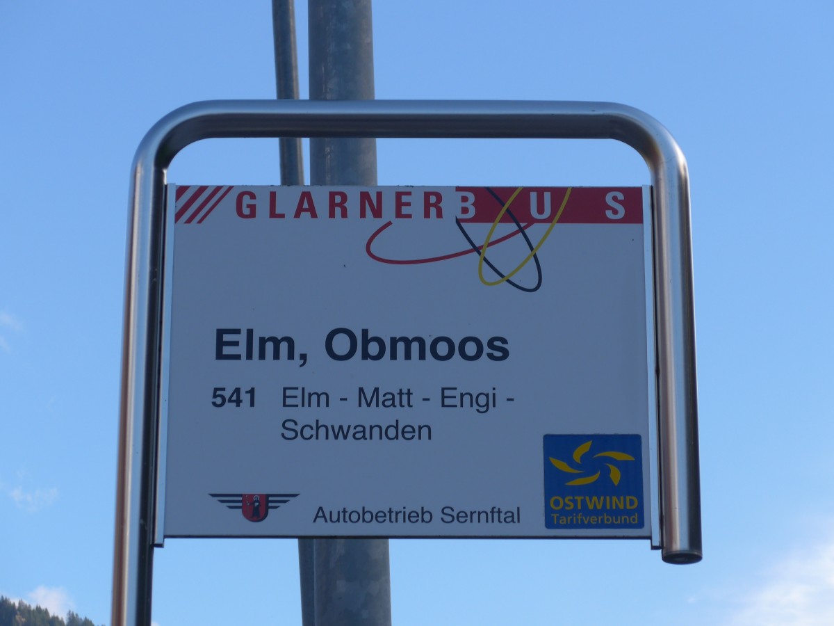 (166'140) - GlarnerBus-Haltestelle - Elm, Obmoos - am 10. Oktober 2015