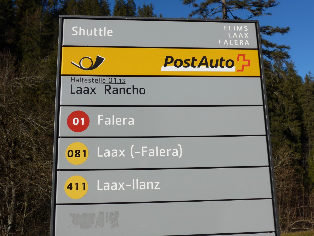 (167'980) - PostAuto-Haltestelle - Laax, Rancho - am 26. Dezember 2015