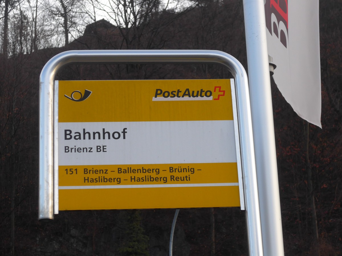 (168'793) - PostAuto-Haltestelle - Brienz BE, Bahnhof - am 21. Februar 2016