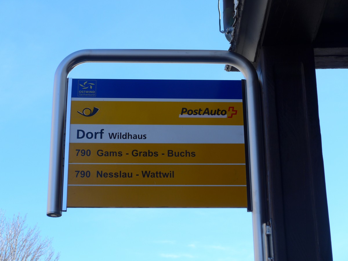 (168'952) - PostAuto-Haltestelle - Wildhaus, Dorf - am 27. Februar 2016