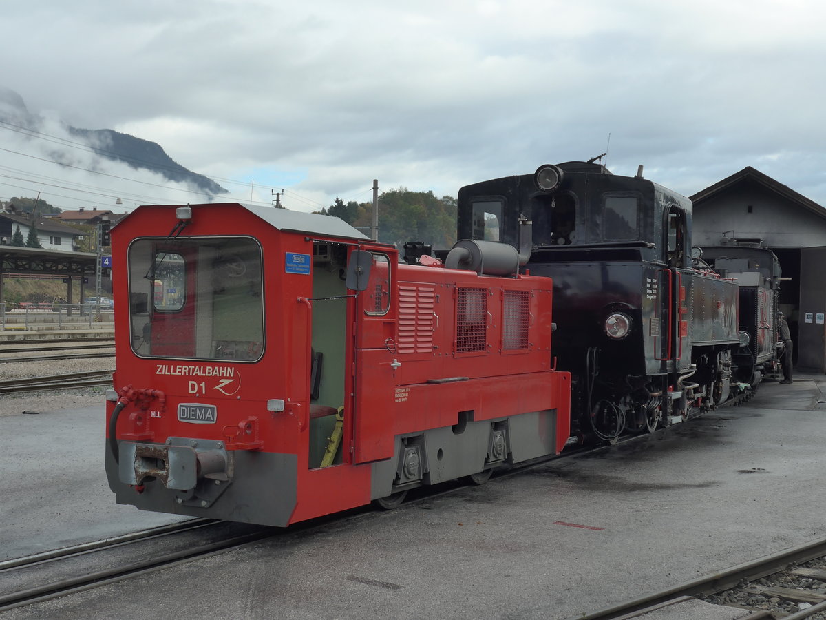 (176'022) - Zillertalbahn - Nr. D1 - am 20. Oktober 2016 im Bahnhof Jenbach