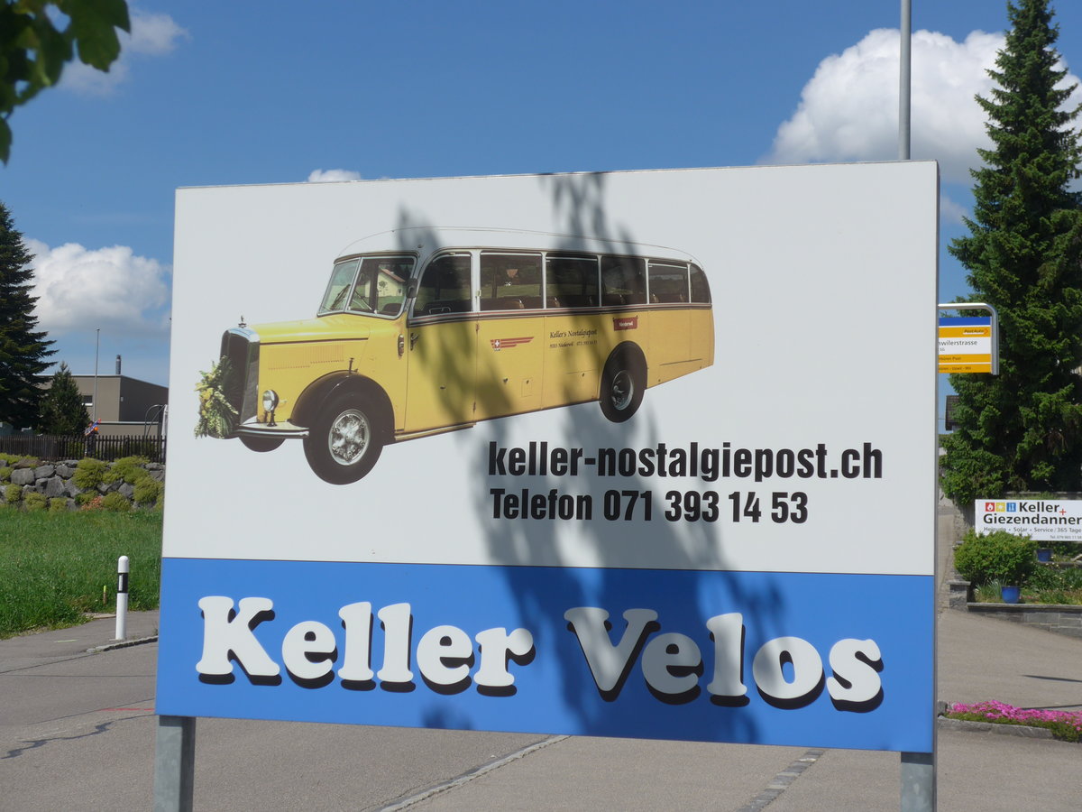(180'203) - Firmenschild von Keller Nostalgiepost am 21. Mai 2017 in Niederwil