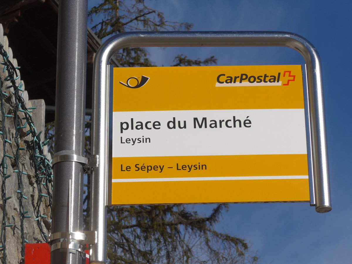 (187'951) - PostAuto-Haltestelle - Leysin, place du March - am 14. Januar 2018