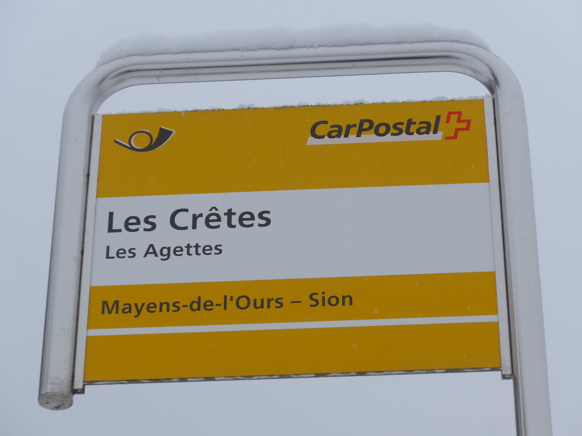 (188'394) - PostAuto-Haltestelle - Les Agettes, Les Crtes - am 11. Februar 2018