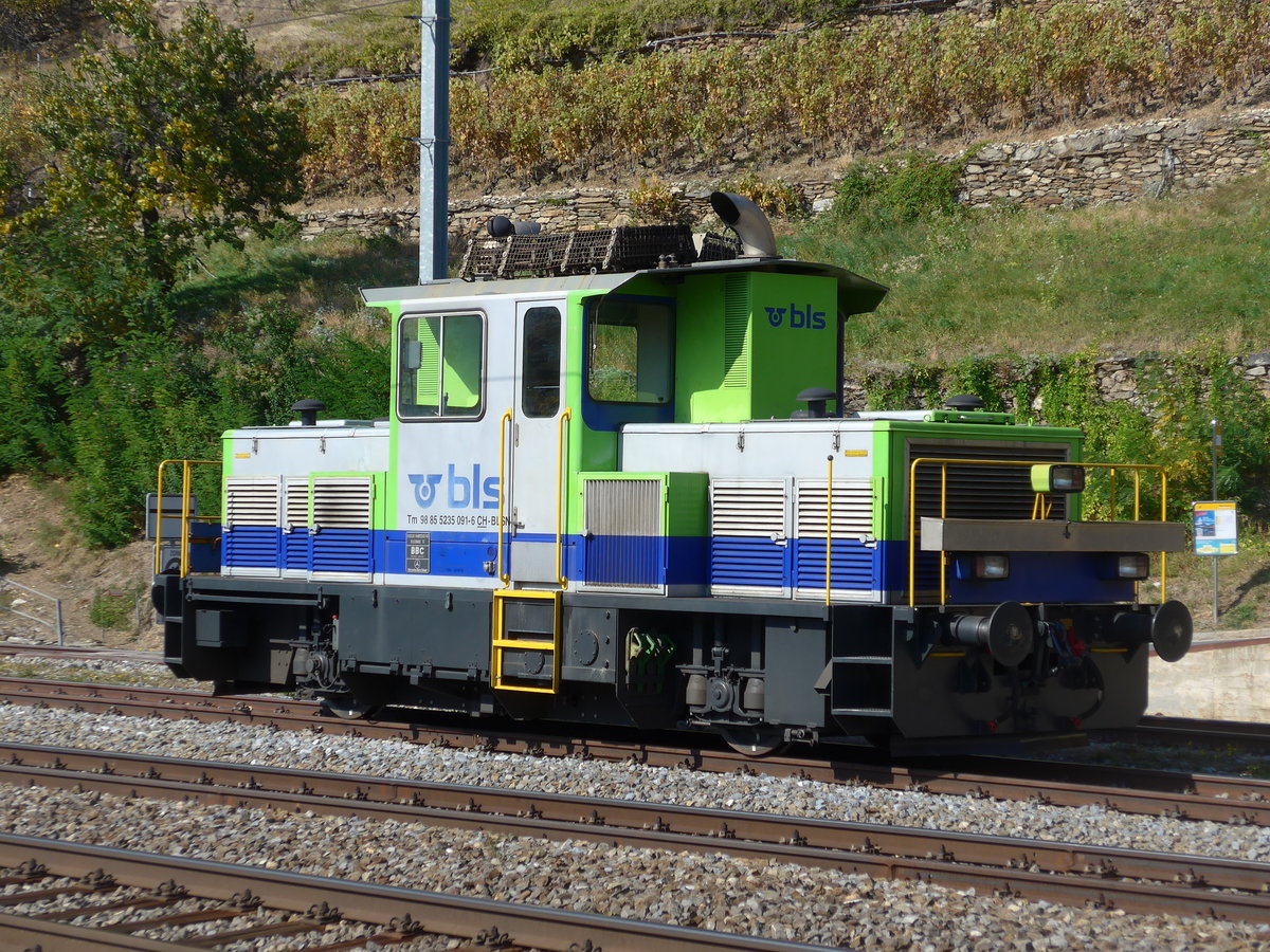 (198'278) - BLS-Rangierlokomotive - Nr. 091-6 - am 14. Oktober 2018 im Bahnhof Ausserberg