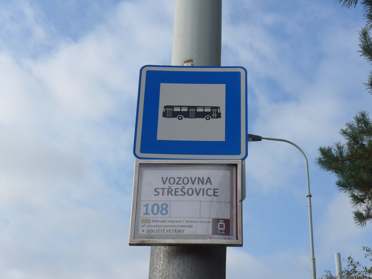 (198'780) - Bus-Haltestelle - Praha, Vozovna Stresovice - am 20. Oktober 2018