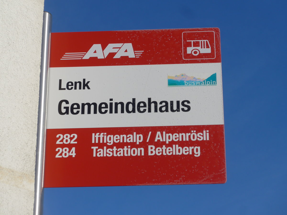 (200'202) - AFA-Haltestelle - Lenk, Gemeindehaus - am 25. Dezember 2018