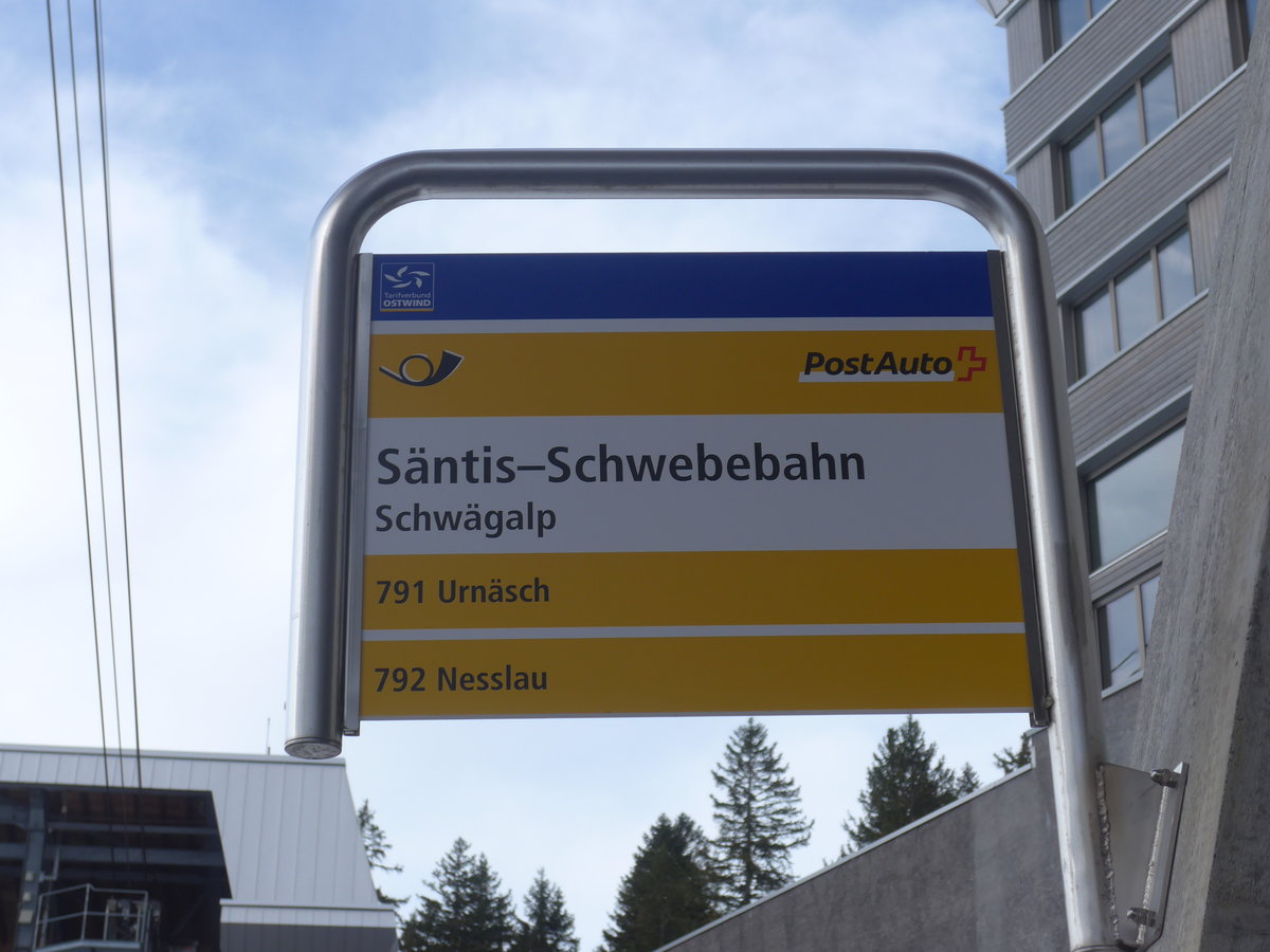 (214'012) - PostAuto-Haltestelle - Schwgalp, Sntis-Schwebebahn am 1. Februar 2020