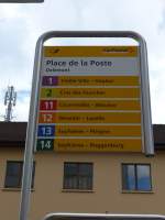 (151'054) - PostAuto-Haltestelle - Delmont, Place de la Poste - am 29. Mai 2014