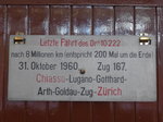 (171'305) - Schild  Letzte Fahrt am 31. Oktober 1960  des SBB-Speisewagens - Nr. 10'222 - am 22. Mai 2016 in Luzern, Verkehrshaus