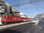 (158'423) - Matterhorn-Gotthard-Lokomotive - Nr. 2 - am 18. Januar 2015 im Bahnhof St. Niklaus