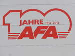 (216'134) - Logo zum Jubilum 100 Jahre AFA 1917 bis 2017 am 16. April 2020 an der alten Garage in Frutigen