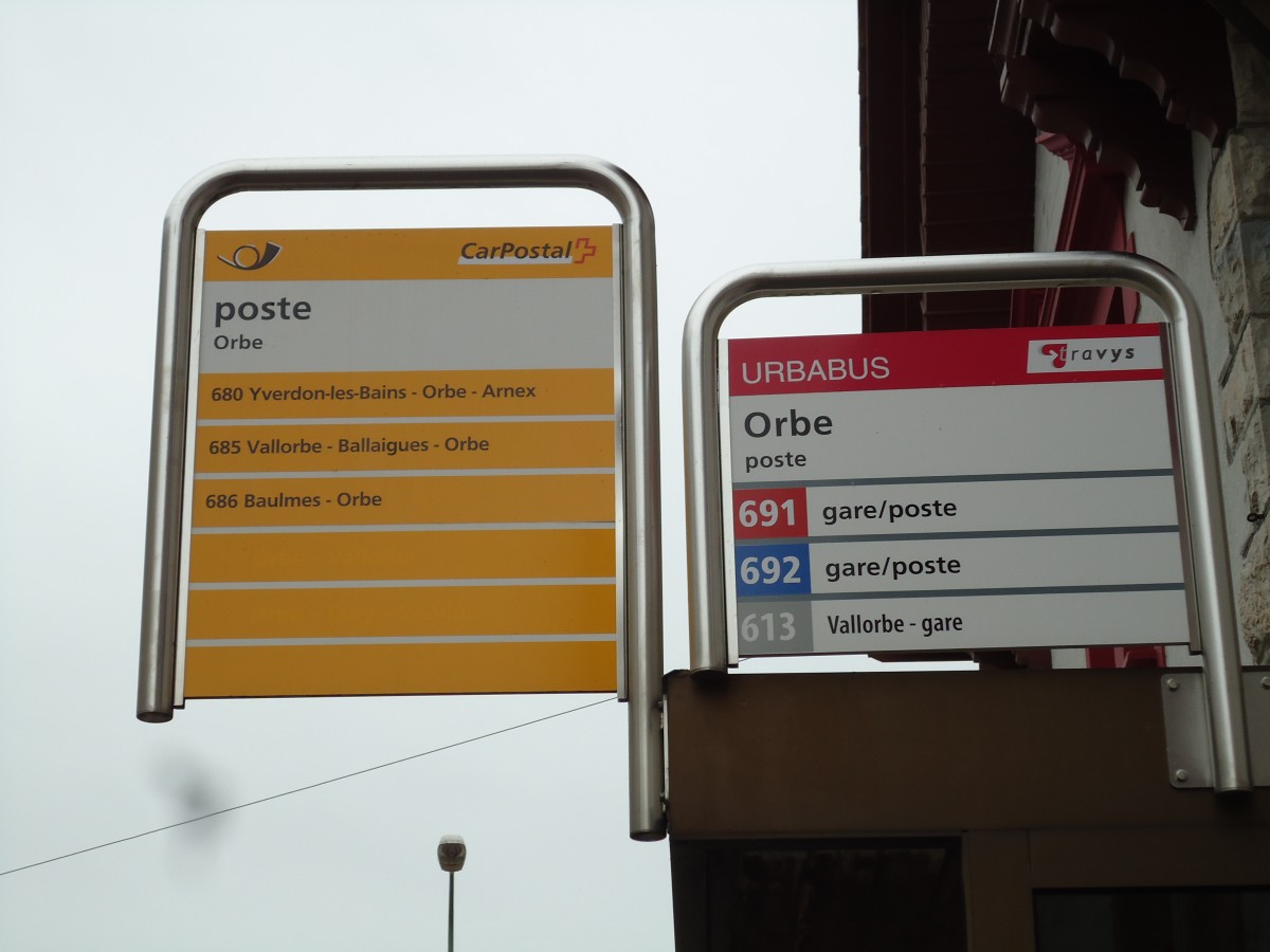 (143'849) - PostAuto- + TRAVYS-Haltestelle - Orbe, poste - am 27. April 2013