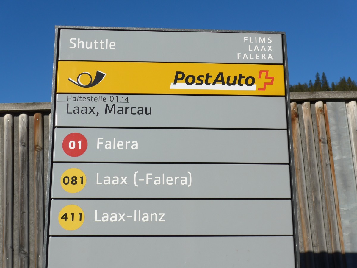 (167'984) - PostAuto-Haltestelle - Laax, Marcau - am 26. Dezember 2015