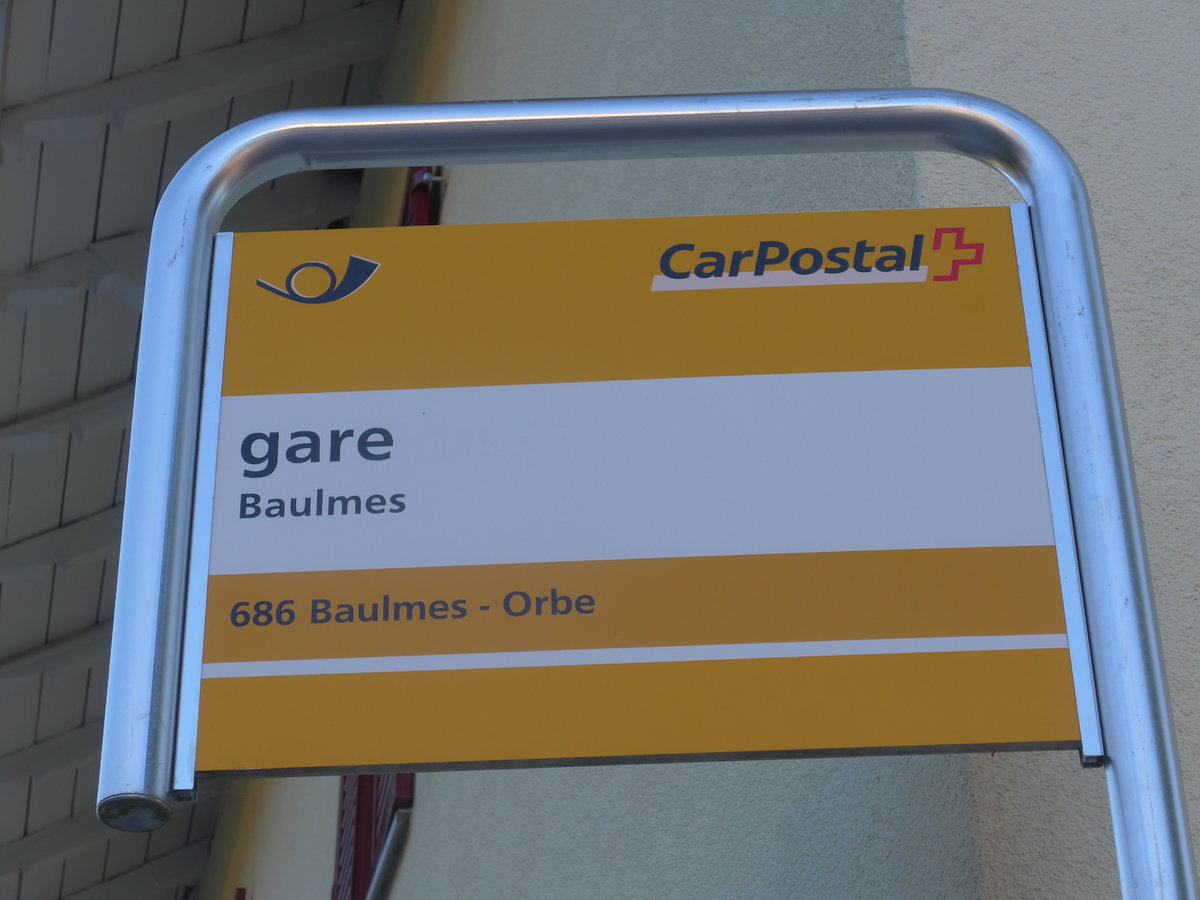 (173'148) - PostAuto-Haltestelle - Baulmes, gare - am 20. Juli 2016