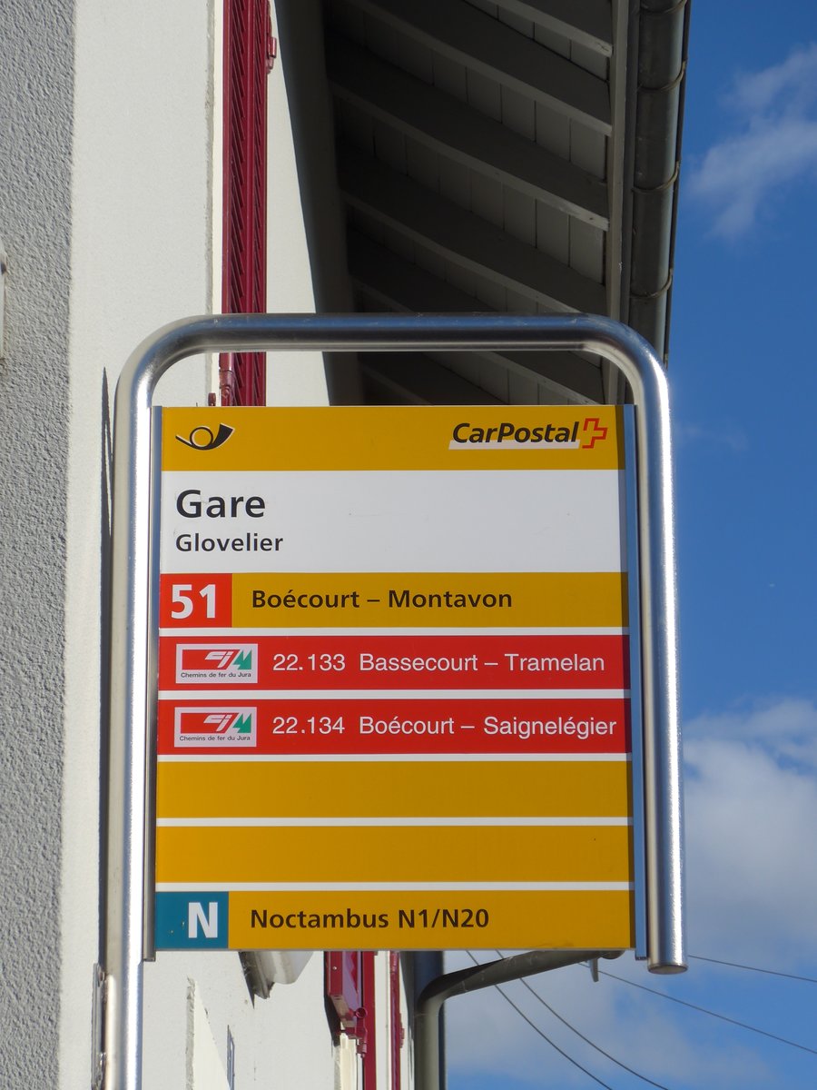 (175'392) - PostAuto-Haltestelle - Glovelier, Bahnhof - am 2. Oktober 2016
