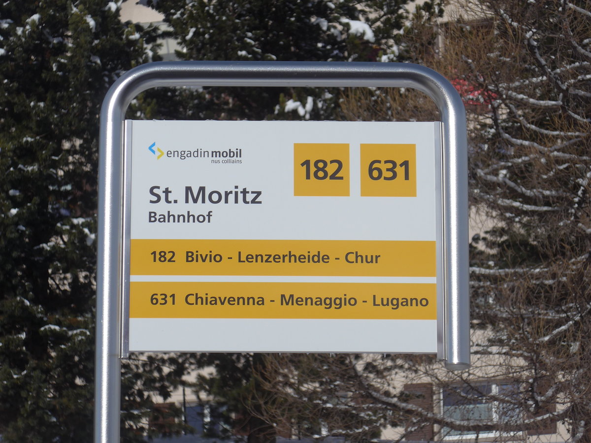 (188'104) - engadin mobil/PostAuto-Haltestelle - St. Moritz, Bahnhof - am 3. Februar 2018