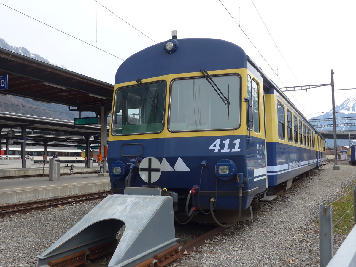 (188'247) - BOB-Triebwagen - Nr. 411 - am 5. Februar 2018 im Bahnhof Interlaken Ost