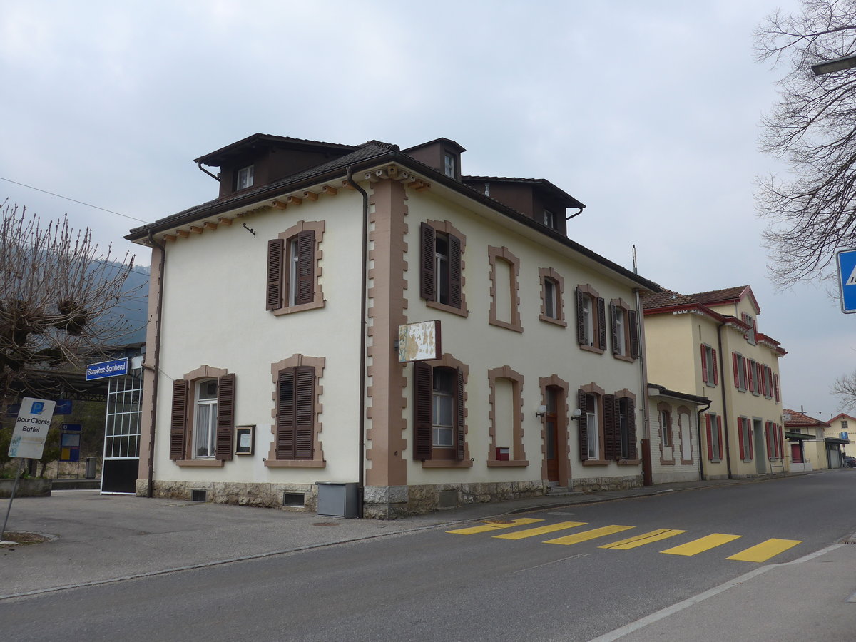 (203'578) - Der Bahnhof Sonceboz-Sombeval am 13. April 2019
