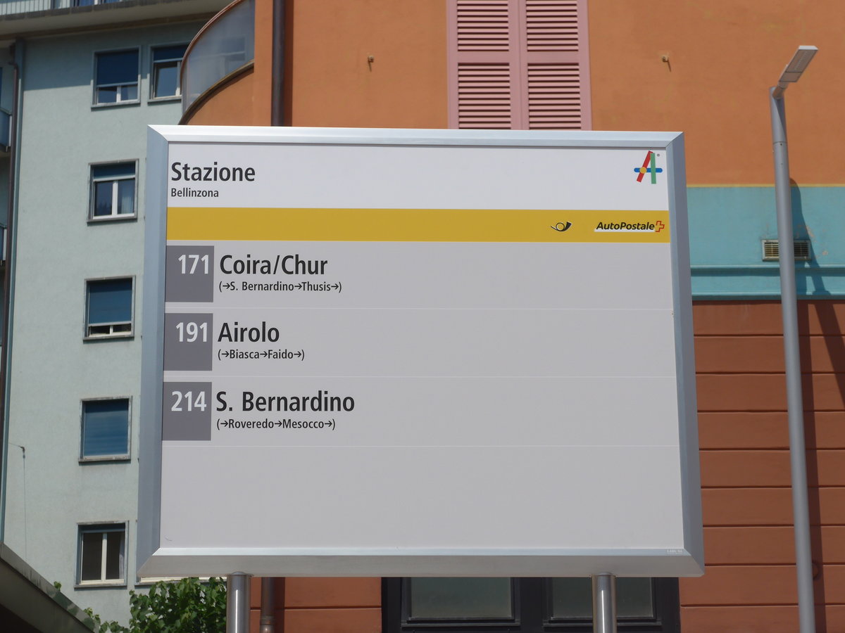 (208'034) - PostAuto-Haltestelle - Bellinzona, Stazione - am 21. Juli 2019