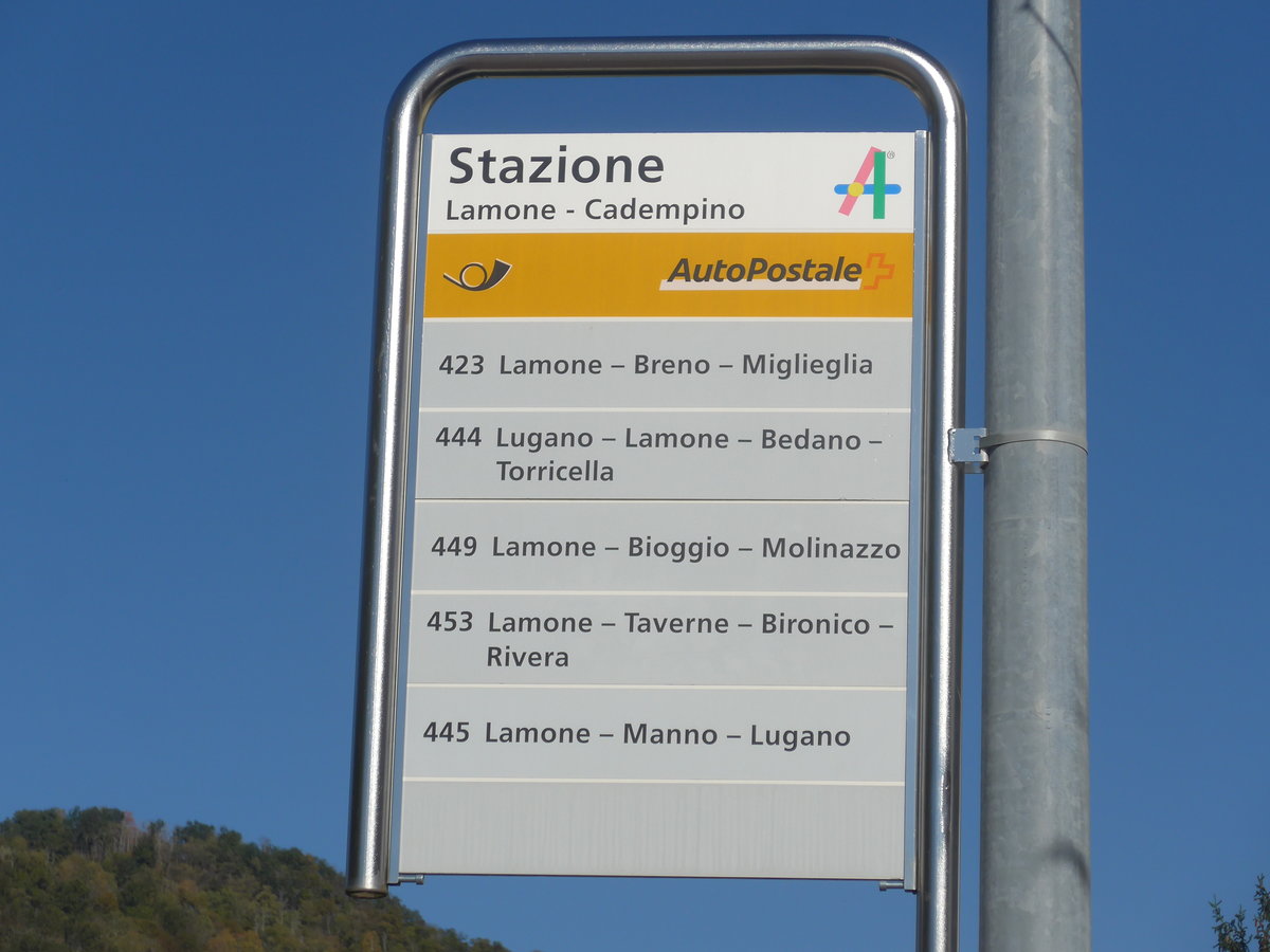 (210'569) - PostAuto-Haltestelle - Lamone - Cadempino, Stazione - am 26. Oktober 2019