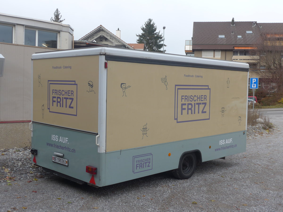 (212'838) - Frischer Fritz - BE 190'263 - Verkaufsanhnger am 9. Dezember 2019 in Steffisbrug, Ziegelei