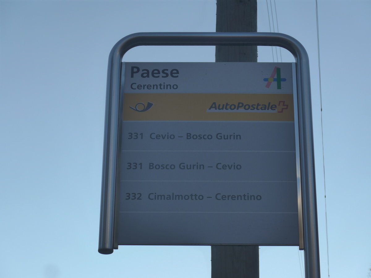 (213'904) - PostAuto-Haltestelle - Cerentino, Paese - am 18. Januar 2020