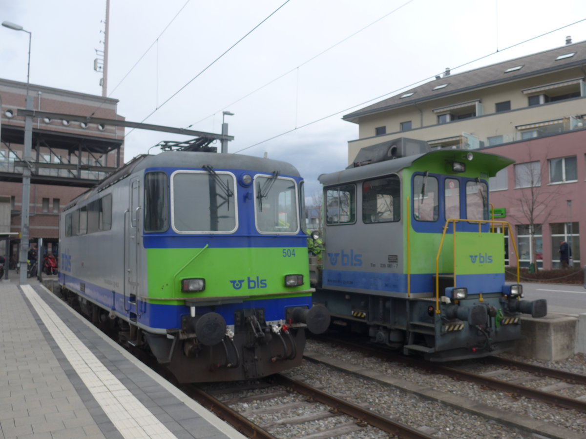 (214'401) - BLS-Lokomotive - Nr. 504 - am 17. Februar 2020 im Bahnhof Spiez