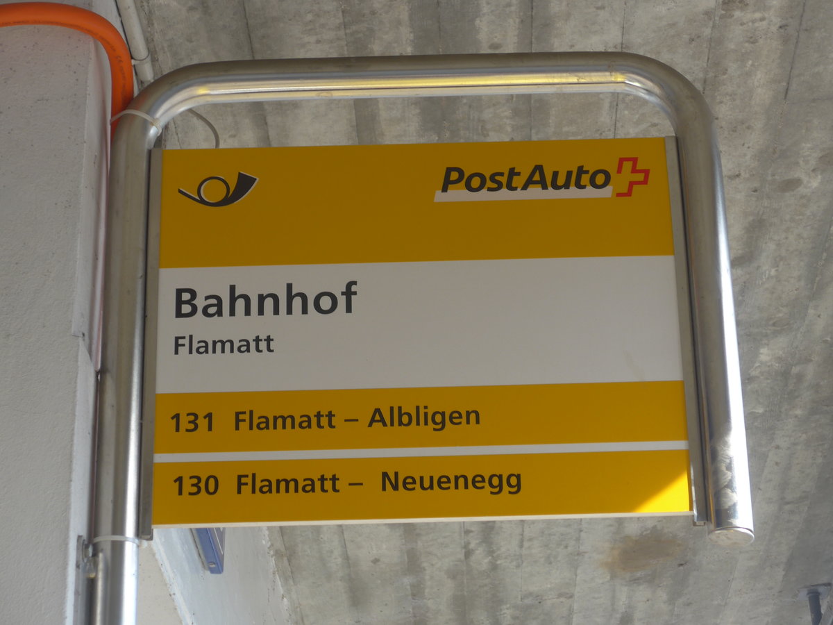 (215'573) - PostAuto-Haltestelle - Flamatt, Bahnhof - am 27. Mrz 2020