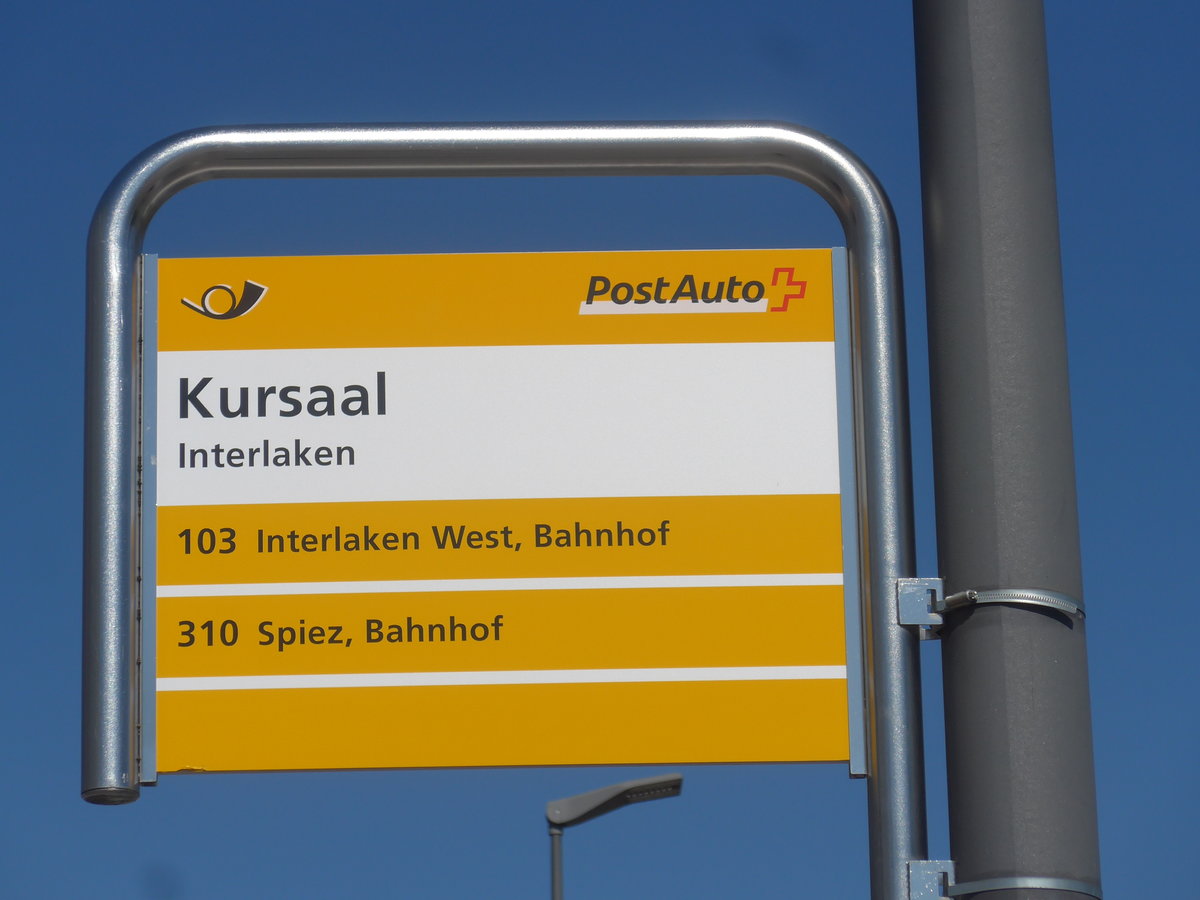 (216'079) - PostAuto-Haltestelle - Interlaken, Kursaal - am 15. April 2020