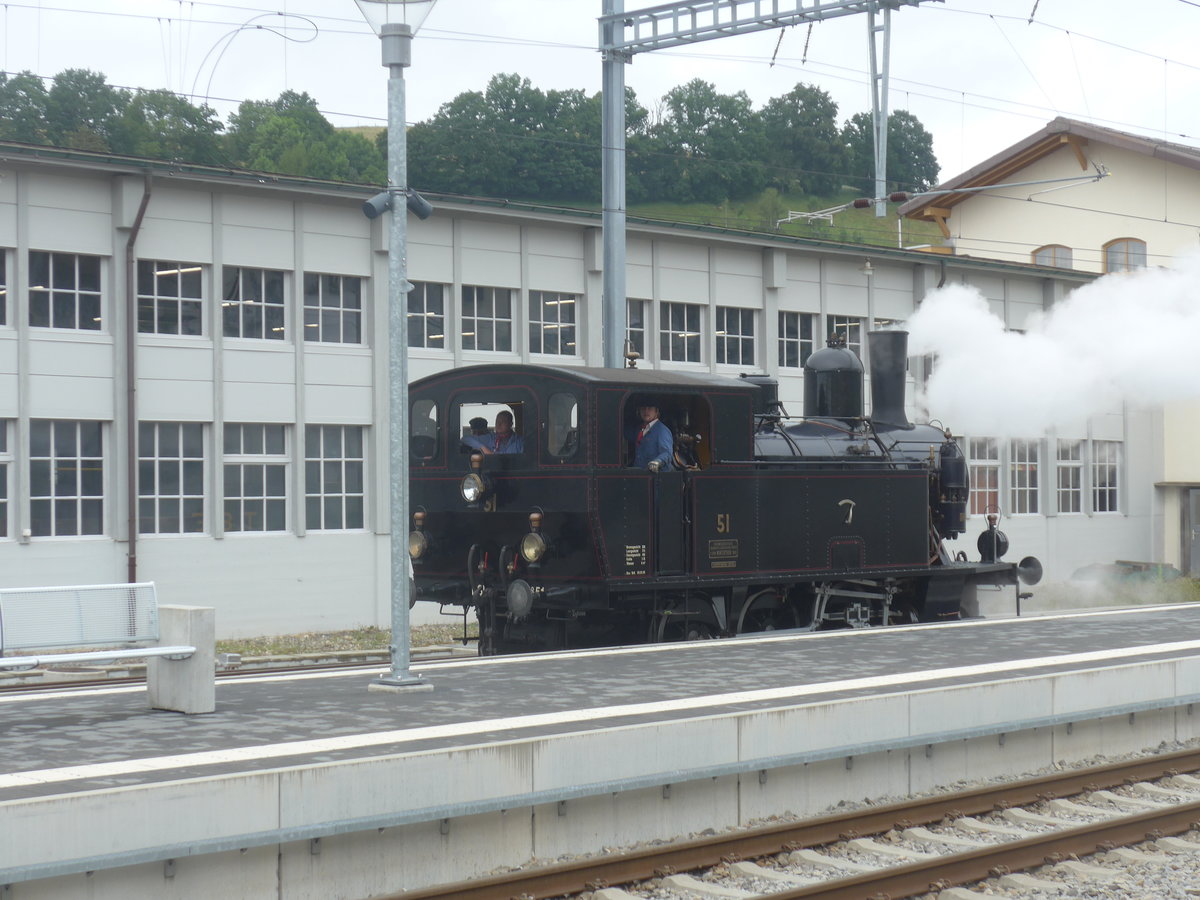 (217'963) - BSB-Dampflokomotive - Nr. 51 - am 14. Juni 2020 im Bahnhof Huttwil