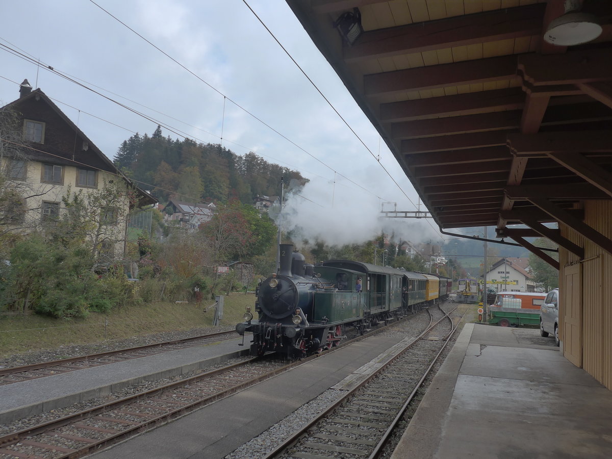 (221'962) - DVZO-Dampflokomotive - Nr. 2 - am 18. Oktober 2020 im Bahnhof Bretswil