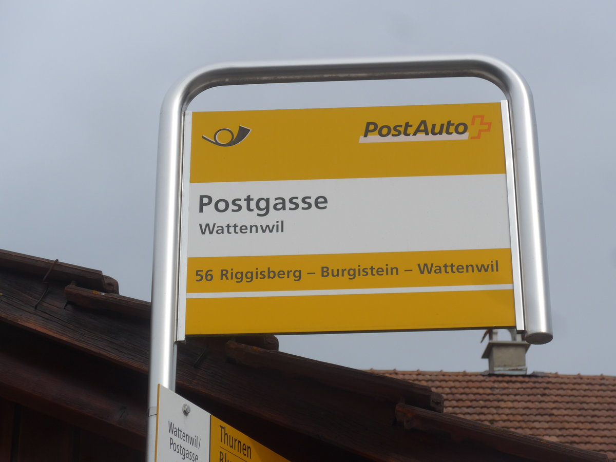 (223'597) - PostAuto-Haltestelle - Wattenwil, Postgasse - am 18. Februar 2021