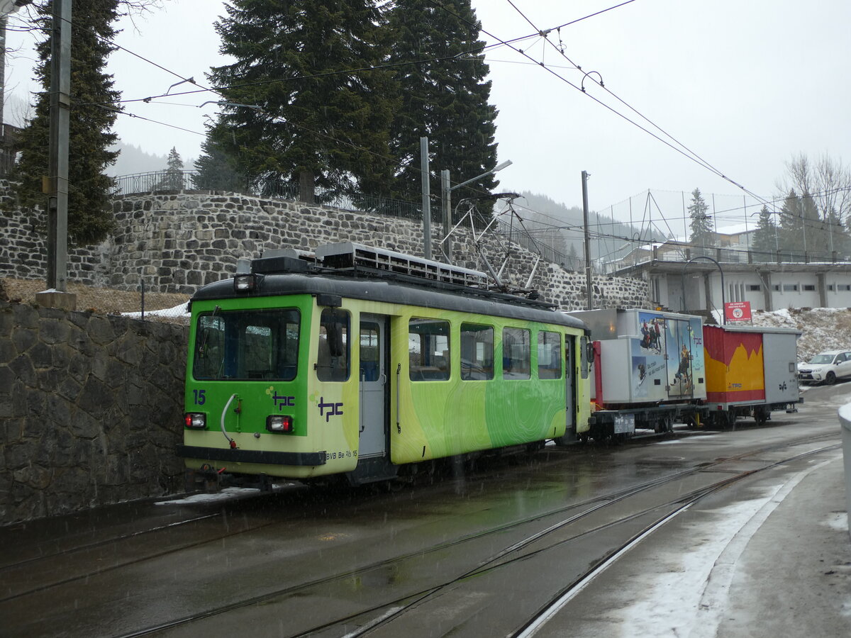 (232'593) - TPC/BVB-Triebwagen - Nr. 15 - am 31. Januar 2022 im Bahnhof Villars-sur-Ollon