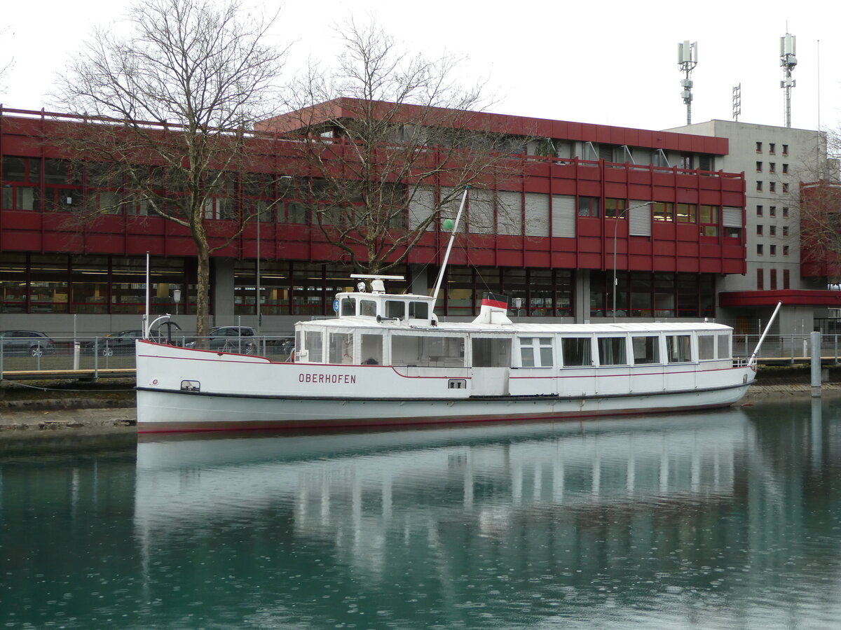 (246'964) - Motorschiff Oberhofen am 8. Mrz 2023 an der Schifflndte Thun