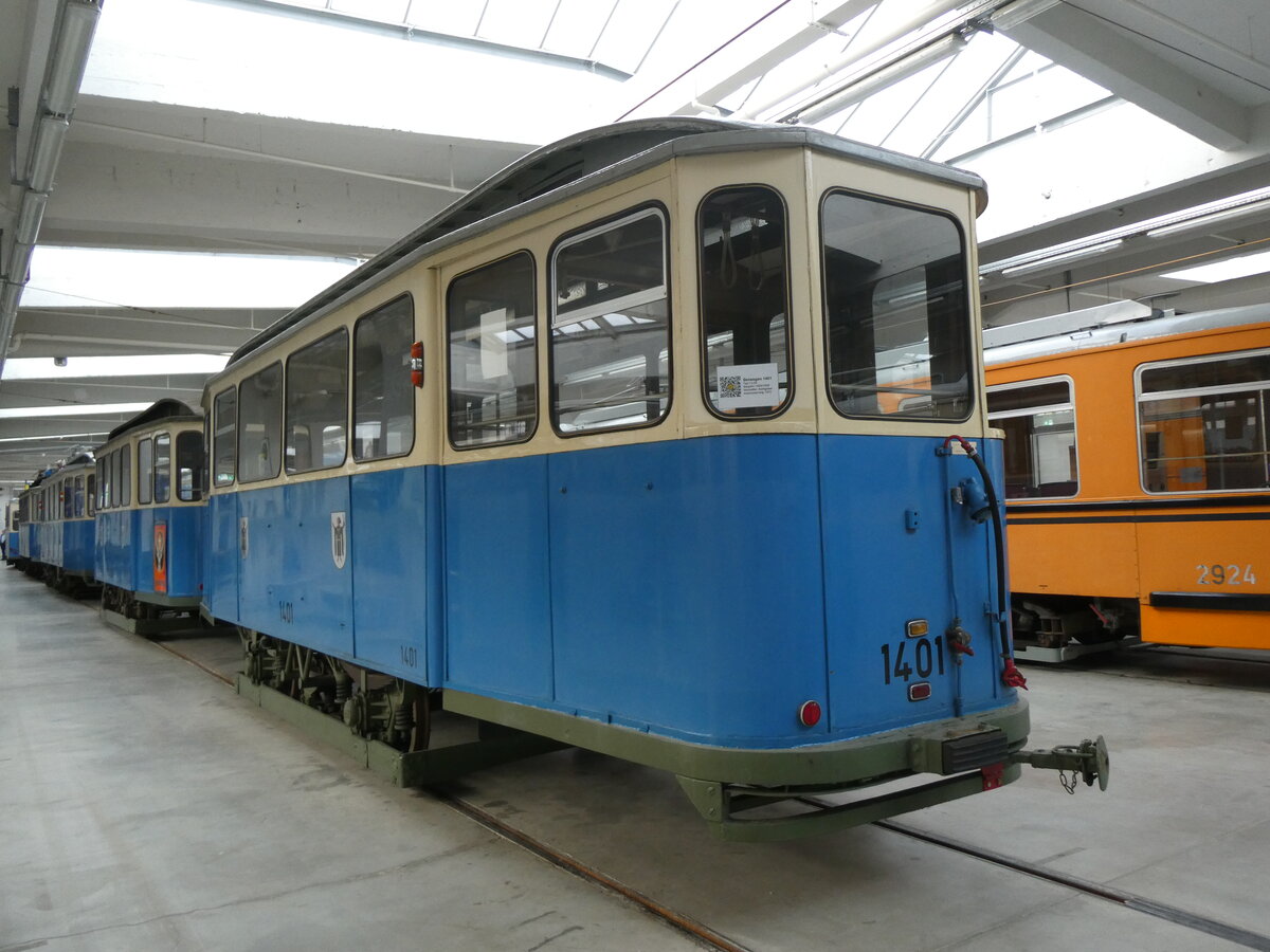 (261'280) - MVG-Tram - Nr. 1401 - am 13. April 2024 in Mnchen, MVG-Museum