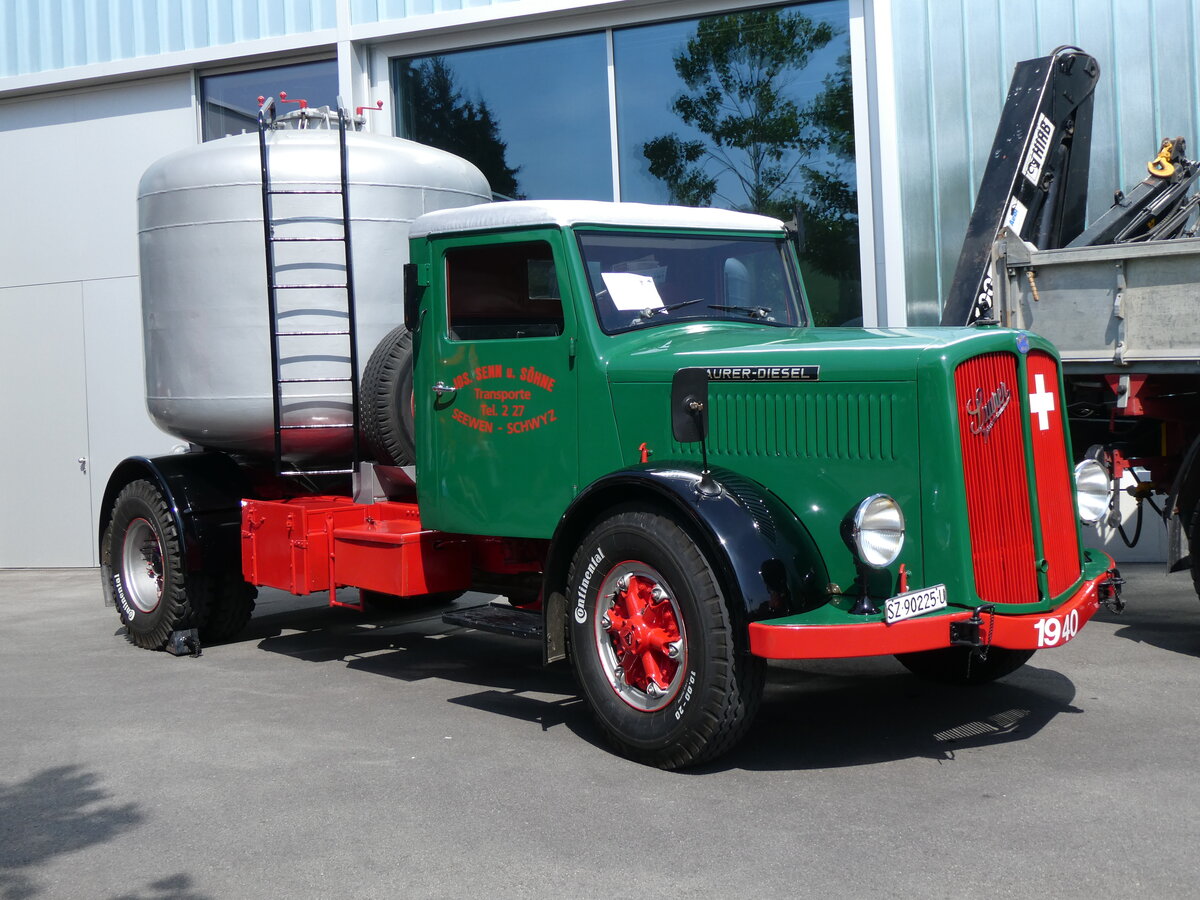 (266'389) - Senn, Seewen - SZ 90'225 U - Saurer am 31. August 2024 in Oberkirch, CAMPUS Sursee