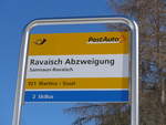 (202'636) - PostAuto-Haltestelle - Samnaun-Ravaisch, Ravaisch Abzweigung - am 20. Mrz 2019