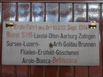 (171'306) - Schild  Erste Fahrt im September 1914  des SBB-Speisewagens - Nr.