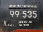 Detailaufnahmen/577231/182966---detailaufnahme-der-dampflokomotive-- (182'966) - Detailaufnahme der Dampflokomotive - Nr. 99'535 - am 8. August 2017 in Dresden, Verkehrsmuseum