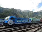 (145'574) - Bombardier-Lokomotive - Nr. 187'002-1 - am 30. Juni 2013 in Frutigen (100 Jahre BLS)