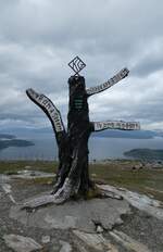 (288'373) - Holzstrunk als Wegweiser beim Hotel Gildetun am 13. Juni 2026 in S�rstraumen